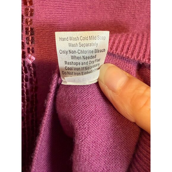 Garnet Hill Women's Wool Silk Blend Purple Sequins Sweater Medium Short Sleeves - Picture 8 of 8